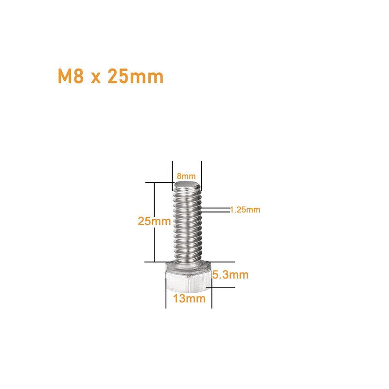 binifiMux 10-Pack M8 x 25mm Hexagon Screws Hex Bolts with M8 Hex Nuts M8 Flat Washers/Spring Lock Washers Set, 304/18-10, Plain Finish M8 x 25mm 40pcs