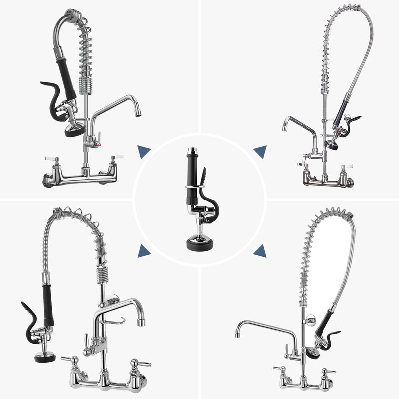 Pre Rinse Sprayer Commercial Sink Sprayer Head,1.42GPM Spray Valve Dish Sprayer Nozzle with Ergonomic Handle, Commercial Faucet Parts for Commercial Kitchen Faucet,Chrome Finished（Black） Black