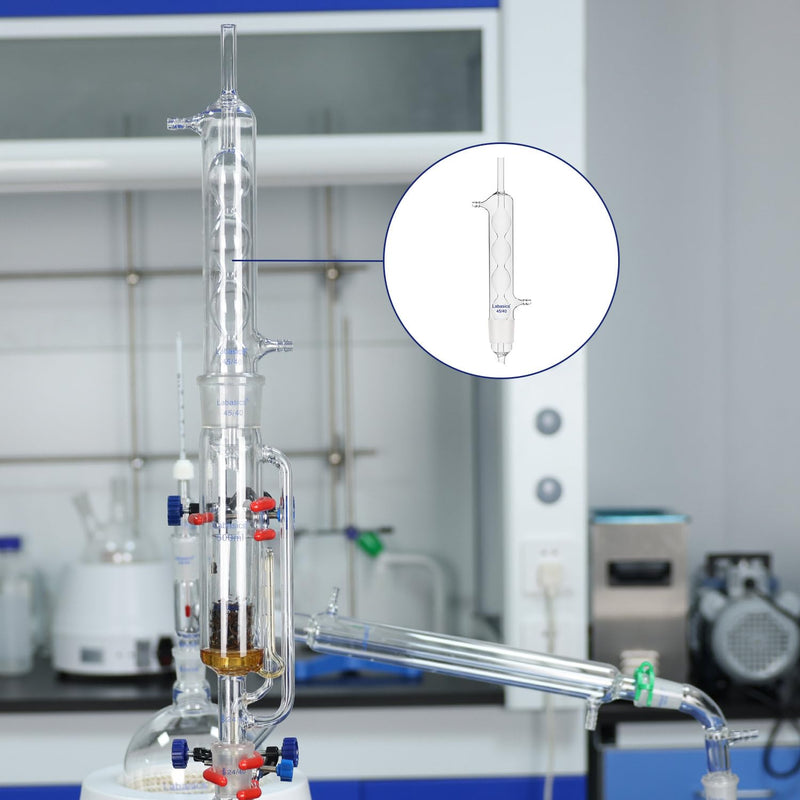 Labasics Allihn Condenser Reflux for Soxhlet Extractor, Borosilicate Glass Reflux Condenser for Soxhlet Extraction Allihn Condenser with 45/40 Lower Joint 9.8 inch Jacket Length Lab Condenser 45/40 Joint