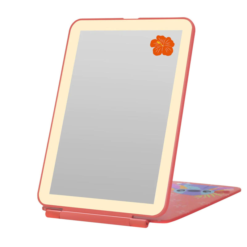 Impressions Vanity Disney Stitch TouchPad Mini LED Makeup Mirror for Purse, Ultra Slim Travel Mirror with Tri Tone Lights, Flip Cover, Adjustable Brightness, and Touch Screen Switch (Coral) Coral