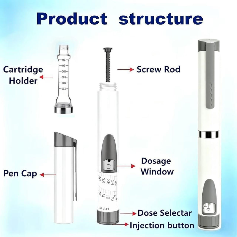 60 Unit Reusable Peptide Pen, Compatible with 3ML Cartridge, Clear Scale Smooth Plunger, Portable Travel Case for Home Travel Daily Use