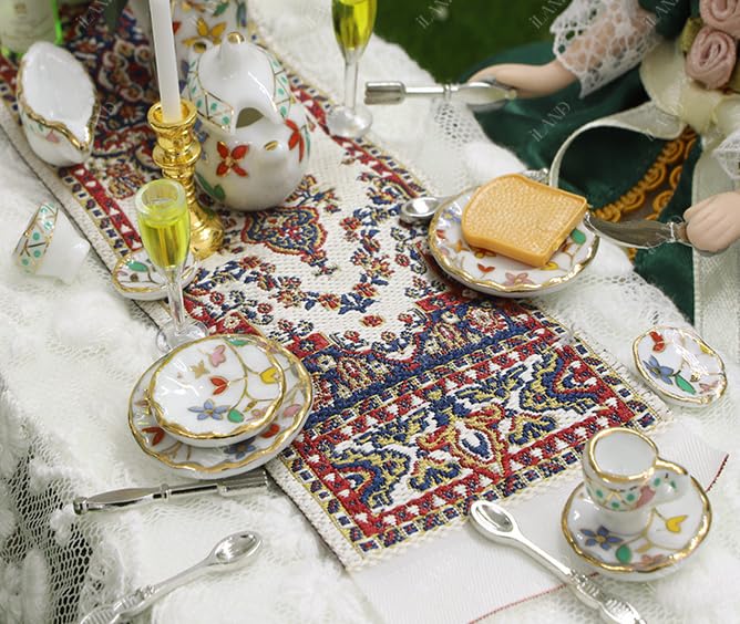 iLAND Dollhouse Accessories and Furniture Set, Tableware Set Dollhouse Dishes Mini Tea Cups Miniature Tea Sets Porcelain 1/12 Scale Accessories (Gorgeous) Gorgeous