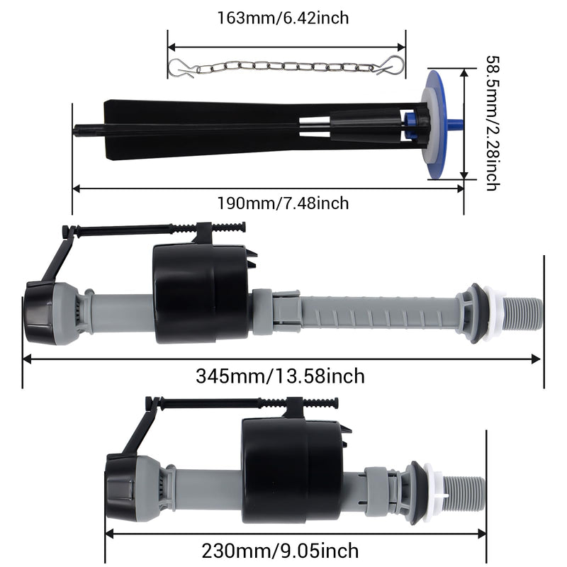 Toilet Fill Toilet Valve Kit & Canister Flush Valve, Compatible with Kohler GP1229656 AquaPiston, Quiet & Water-Saving, Adjustable Float, G3/4" Inlet, Includes Filter, Refill Tube & Chain Black