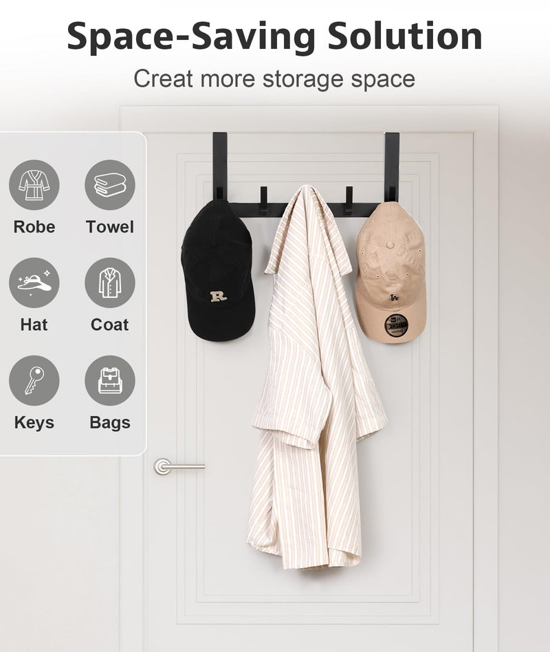 Over The Door Hooks, Door Hanger Hook, Over The Door Towel Rack for Bathroom, Door Towel Hanger for Hanging Clothes Hat (Black, 1 Pack) Black