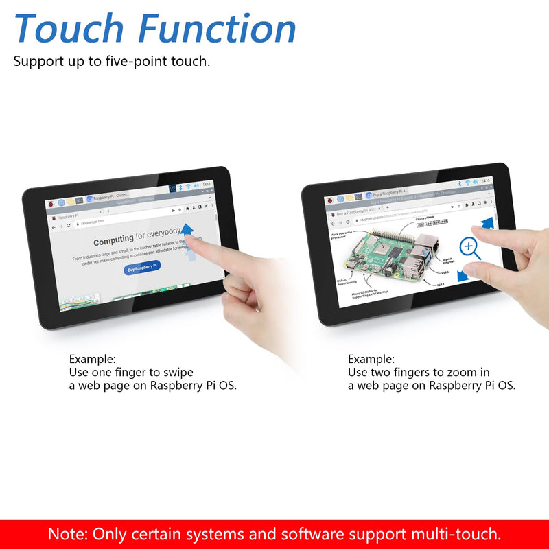 FREENOVE 7 Inch Touch Display for Raspberry Pi 5 4 B 3 B+ A+, 800x480 Pixel IPS Monitor, 5-Point Capacitive Touchscreen, Driver-Free MIPI DSI Port 7 inch IPS touchdispaly