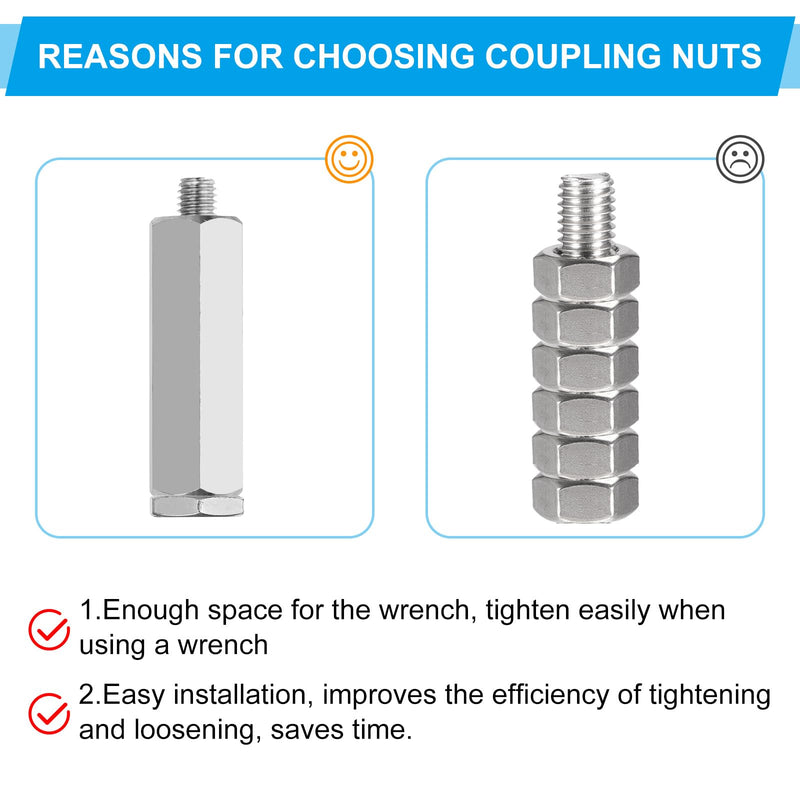 PATIKIL 1/4"-20 UNC 304 Stainless Steel Hex Coupling Nuts, 5Pcs 1" Length Fully Threaded Rod Coupling Nut Studding Connector Fasteners, Silver Tone 1/4"-20 x 1" 5