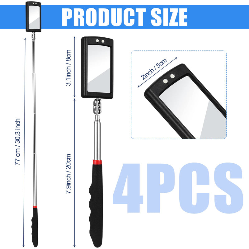 BBTO 4 Pieces Telescoping Inspection Mirror Telescoping LED Lighted Flexible Inspection Mirror Mirror Inspection Tool for Checking Observing Vehicle Small Parts (Modern Style)