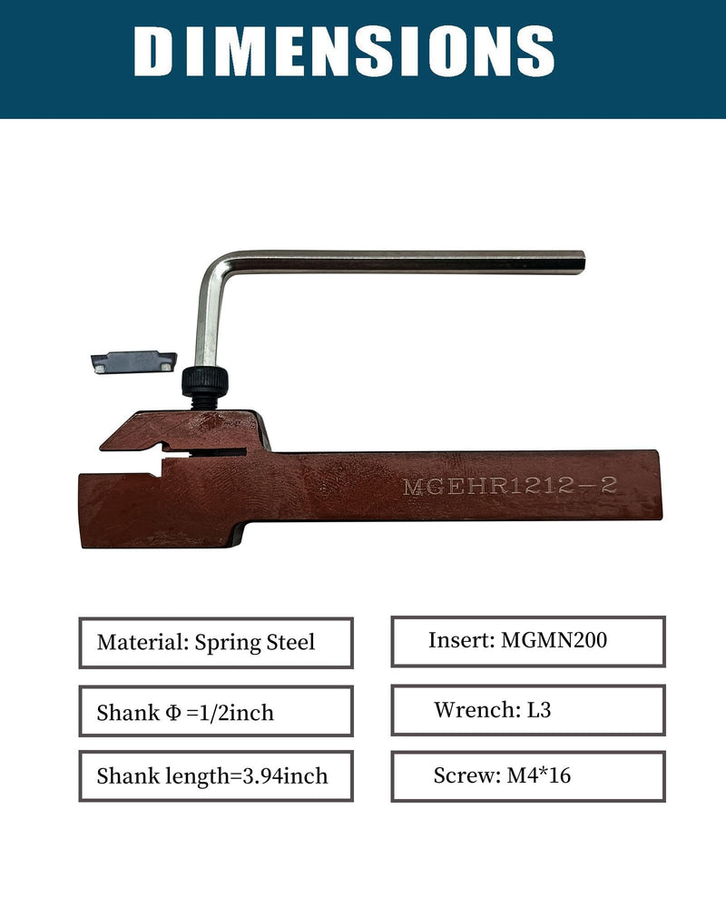 1pc 1/2In Shank MGEHR1212-2 High Quality Lathe Grooving Cut-Off Parting Tool Holder with 10pcs MGMN200 Indexable Grooving Inserts for Steel, Stainless Steel (MGEHR1212-2+ MGMN200) MGEHR1212-2+ MGMN200