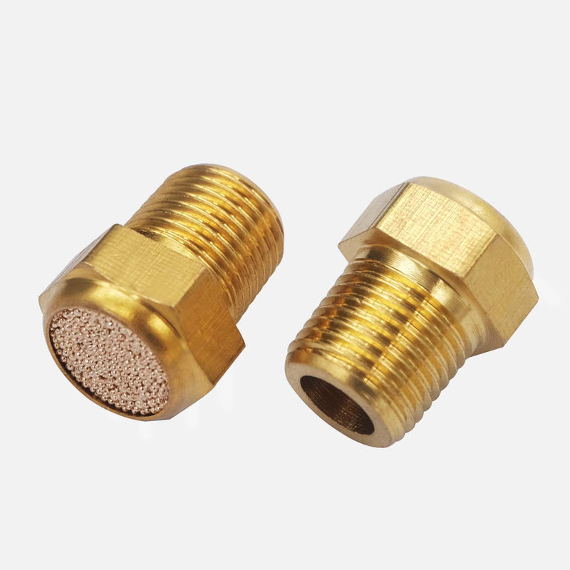 mxuteuk 10pcs Brass Pneumatic Muffler Filter Noise Silencer, Hex Sintered Silencer Air Line Fitting Flat 1/8" NPT XYQ-P-(1-8) 1/8" NPT (10 pcs)
