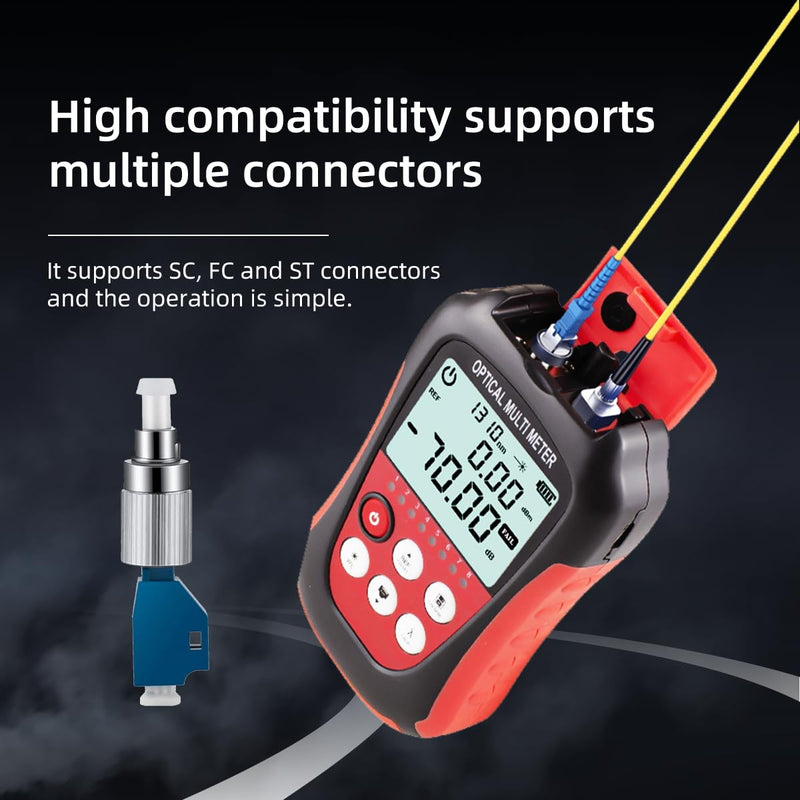 4-in-1 Optical Power Meter & Visual Fault Locator with RJ45 Tester, 10 Wavelengths 850-1650nm, Range -70~+6dBm, FC/SC/ST Compatible for Fiber Optic Network Maintenance with FC to LC Adapter lt-01