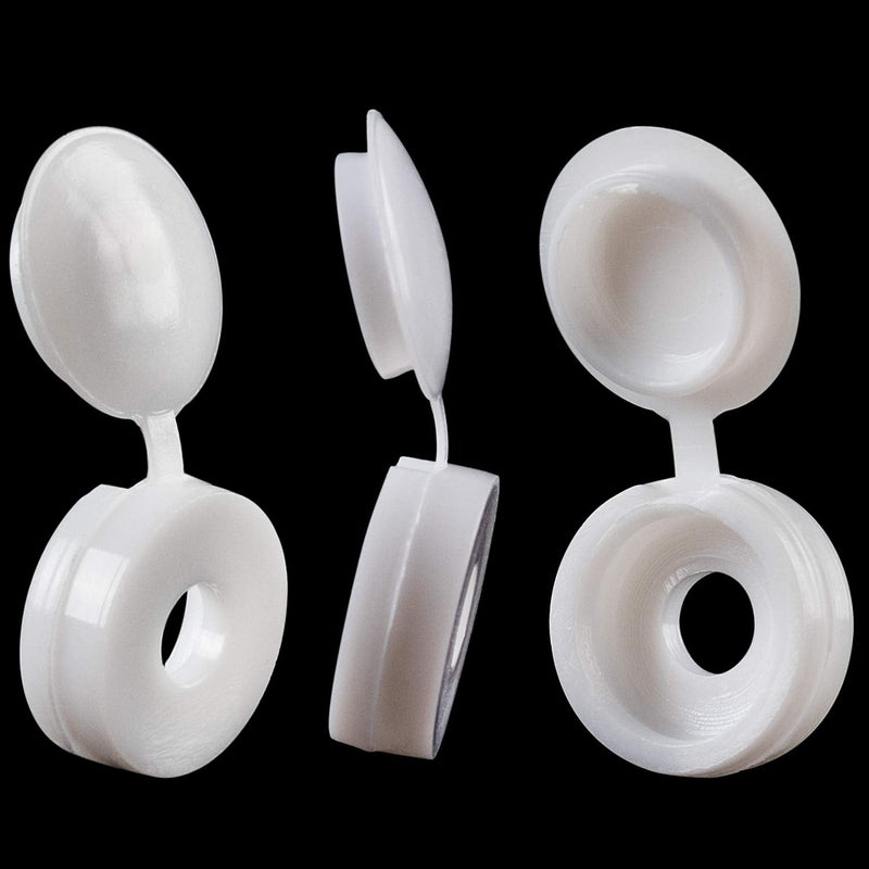 PAGOW 50 Pcs Plastic Hinged Screw Cover Caps, Fold Snap Washer Flip Tops Protection (White) 50pcs white