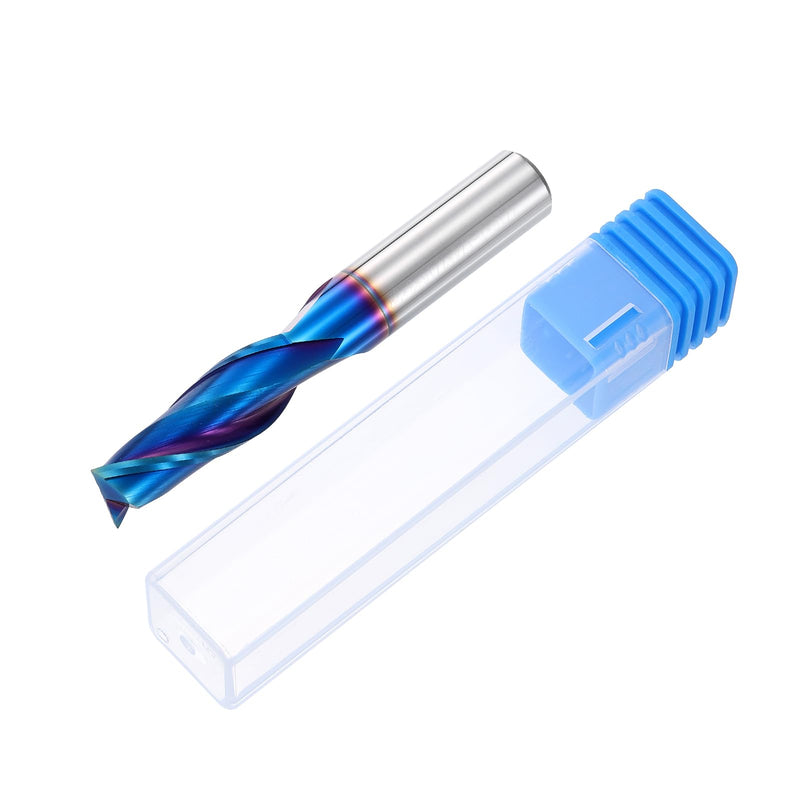 HARFINGTON Spiral Router Bit, 7/16" Cut Dia. Up Cut 2-Flute Solid Carbide End Mill with 7/16" Shank for CNC Wood Carving Engraving, 1-1/4" Cut Length, Blue Nano Coated 7/16" x 1-1/4" x 7/16" x 3"