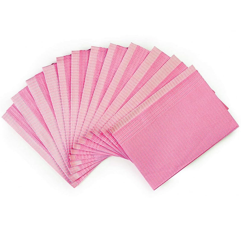 Amira Beauty Disposable Dental Bibs 13" X 18" 3 ply Waterproof Tattoo Bib Sheet for Piercing, Tattoo Table Station, Nail Techs, Dentists, Professionals (Pink) (50 Pack) AB-DentalBib