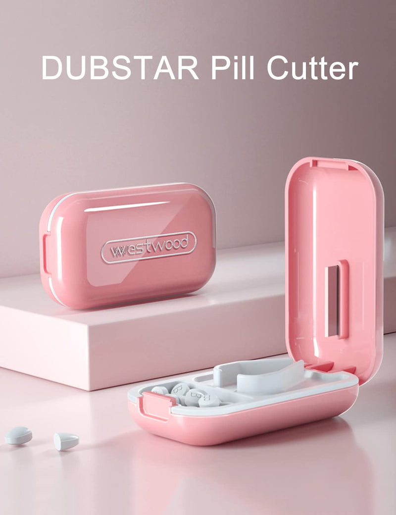 DUBSTAR Small Pill Cutter, Pill Cutter Splitter for Small and Tiny Pills, Portable Pretty Pill Cutters for Large Pills, Cuts Vitamins Tablets for Purse Pocket (Pill Cutter, Pink)