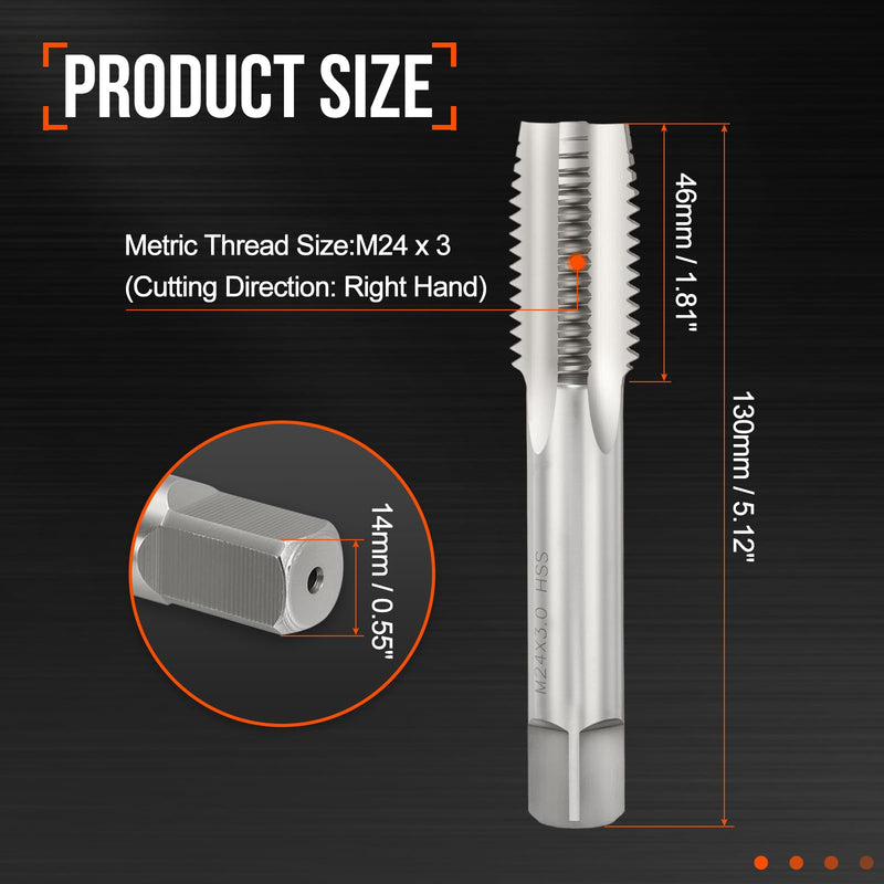 M24 x 3 Straight Flute Tap - M2 High Speed Steel Metric Right Hand Thread Tap Polished Finish Screw Thread Milling Machine Taps Threading Tapping M24 x 3