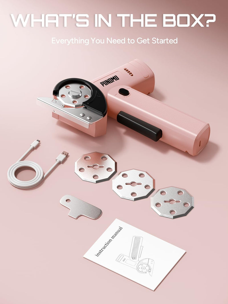 Rechargeable Cordless Electric Scissors Led Display: Electric Cardboard Box Cutter with 3 Safety Blades & Storage Pouch 5-Speed Settings - Cuts Cardboard, Leather, Fabric, and Plastic Pink