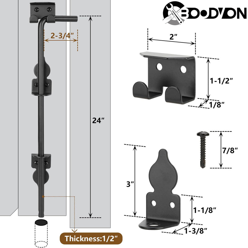 24 Inch Cane Bolt Gate Drop Rod Heavy Duty Gate Hardware, Gate Ground Latch for Wooden Fences, Metal Gates Doors Stopper for Gate Ground, Wrought Iron Gate Latches, Black Finish(2 Pack) 2 24 Inch
