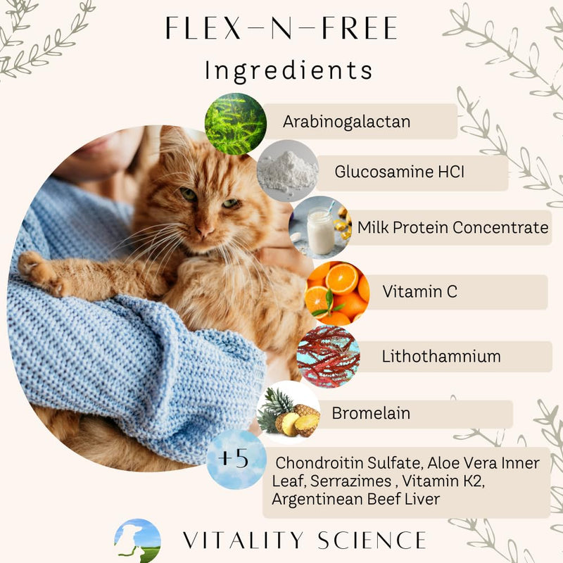 Vitality Science Flex N Free for Dogs | Promotes Healthy Bones & Joints | Relieves Stiffness | Maintains Joint Mobility | Reduces Inflammation | Builds Bone Tissue | 100% Safe & Natural (120g) 120g