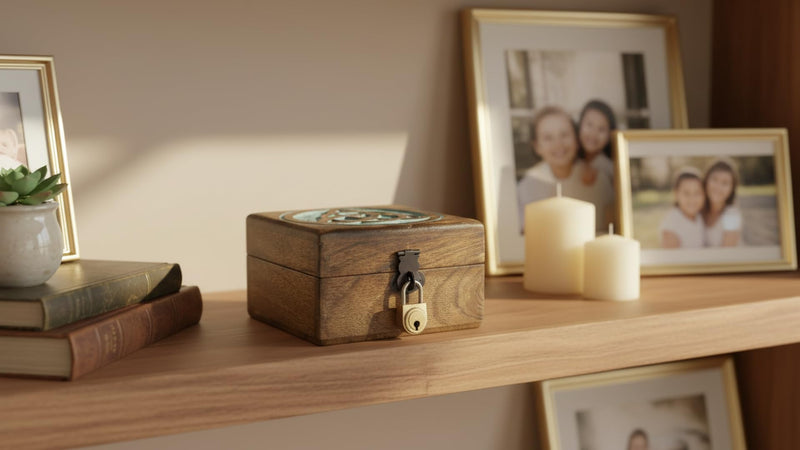 Birthday Gifts Handmade Decorative Wooden Jewelry Box With Lock & Key Jewelry Organizer Keepsake Box Treasure Chest Trinket Holder Watch Box Storage Box Housewarming Gifts (Blue Wash Finish) Blue Wash Finish