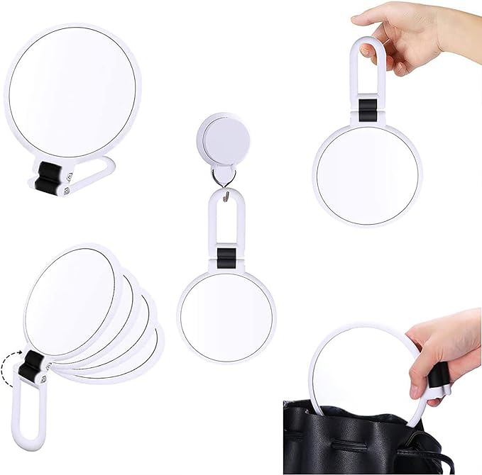 Hand Mirror Magnifier Desk Mirror 10x Equal Double Sided Mirror with Handle, Stand & Hand Mirror, Foldable Makeup Mirror, Convenient to Carry, Round White - NewNest Australia
