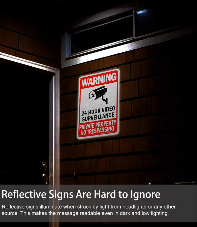 No Trespassing Signs, Private Property Sign, Warning Sign, Video Surveillance Sign, 2 Pack 10 x 7 Inches 0.40 Reflective Aluminum, UV Protected, Weather Resistant, Durable Ink, Easy to Mount Red - 2 Pack
