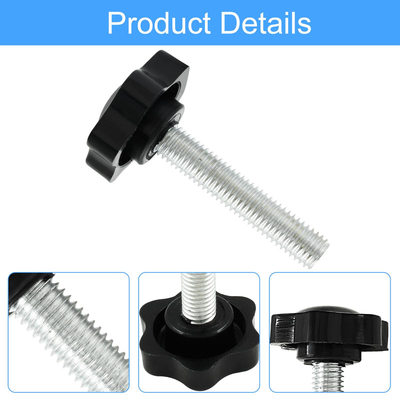 2 PCS M10 x 50mm Thread Black Star Hand Knob, Replacement Star Hand Knob Tightening Screw 2 M10 x 50