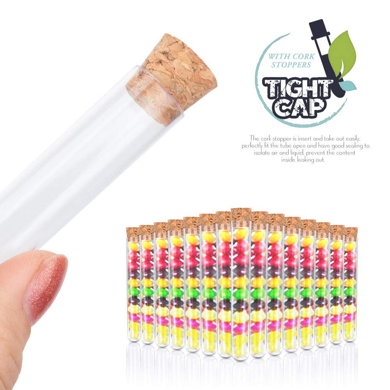 HNYYZL 25Pcs Clear Plastic Test Tubes with Cork Stoppers, 15x100mm 10ml, Good Seal for Jewelry Seed Beads Powder Spice Liquid Storage, Lab Use or Decoration 25