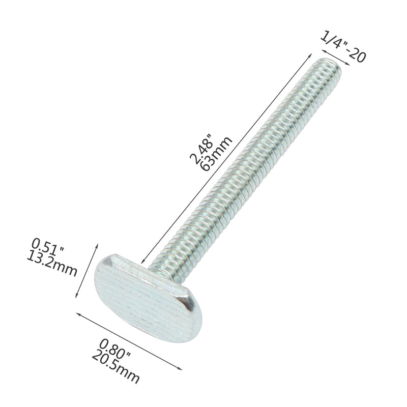 Xadnitu 20 Pieces 1/4"-20 T Track Bolt 2-1/2" Length, T Slot Drop-in Sliding Bolts, Iron Bolt Screw with T Shaped Head for Hardware, Fixture Accessories and Woodworking Jigs 2.5"