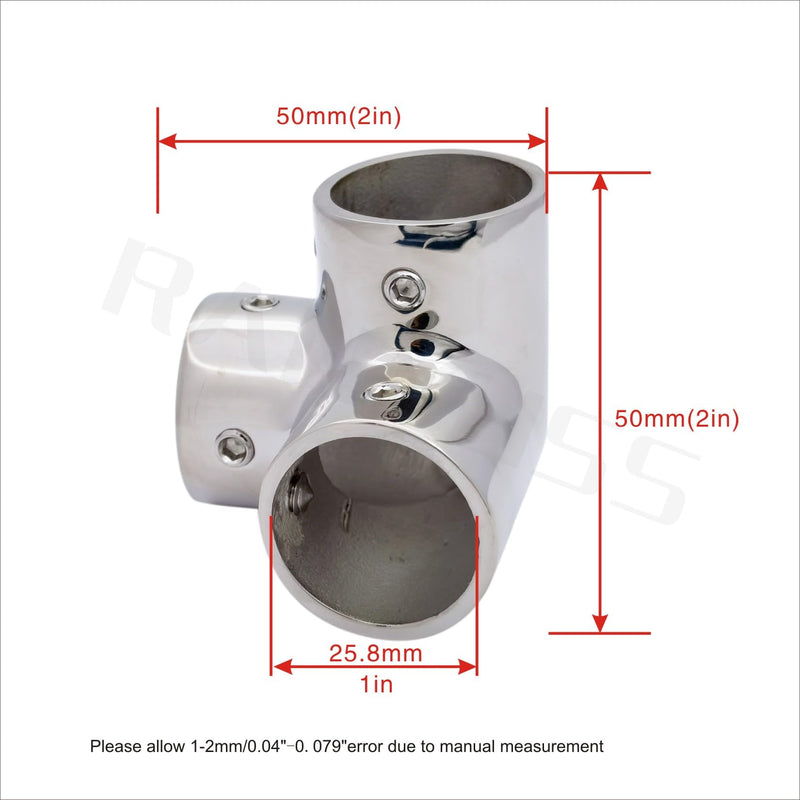 Marine Grade Heavy Dudy Pipe Hand Rail Tee 316 SS Mirror Polished Hand Rail Fitting-90 Degree 3 Way Corner Elbow 7/8IN OR 1IN