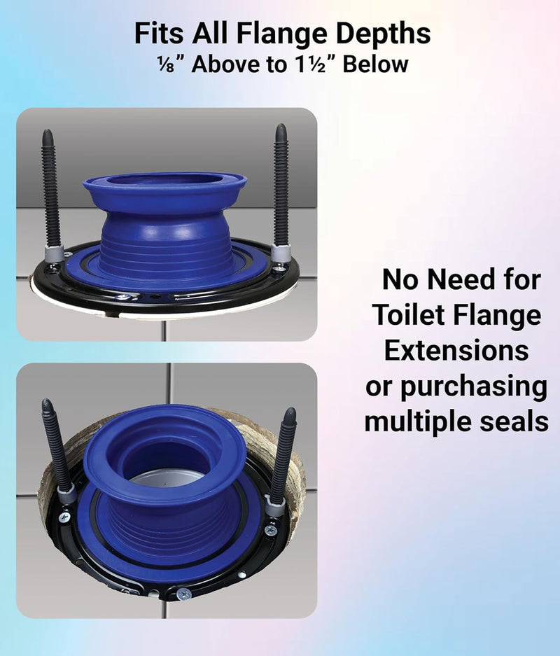 One N Done Toilet Flange Repair Kit - Complete Toilet Seal Repair For Wax Seal, Rubber Gasket Ring,Tool-Free Nuts Includes 3 1/2-Inch Locking Bolts, Bolt Caps- Easy Toilet Bowl Repair (1, Blue)