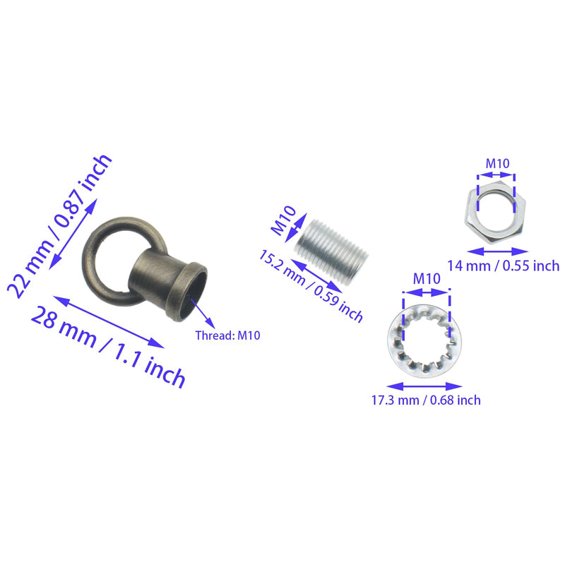 2 PCS Light Fixture Hooks M10 Lighting Fixture Ring Nut Bronze Hanging Light Ring for Supporting Chandeliers