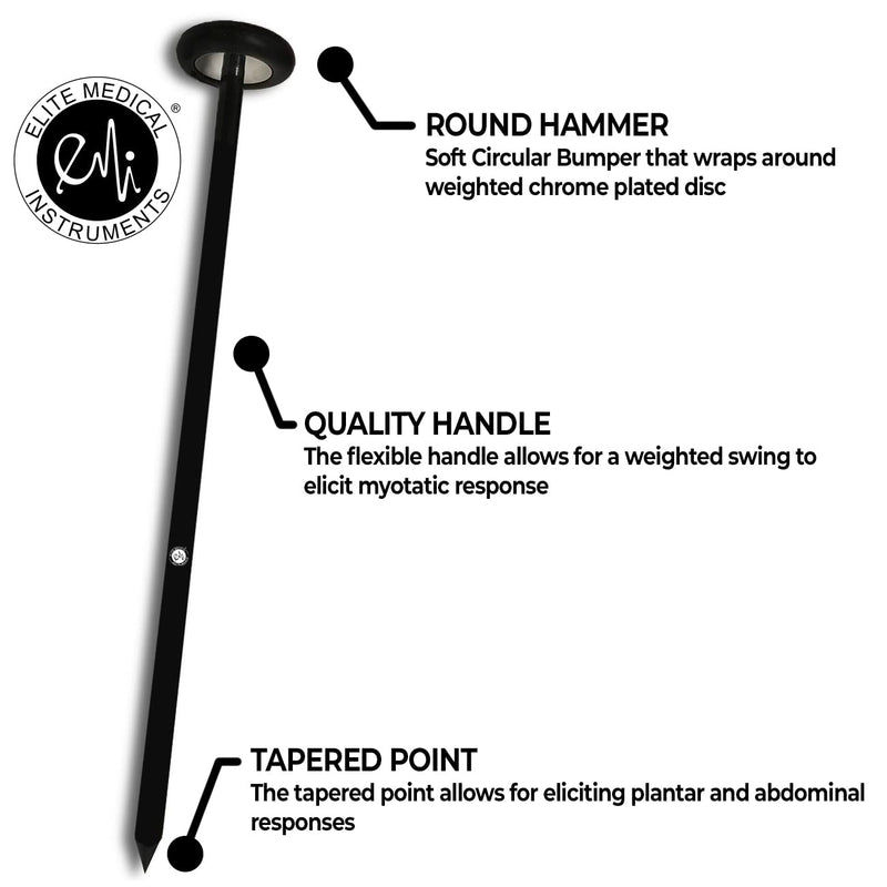 EMI Deluxe Queen Square Neurological Reflex Hammer (EIH-781 Black) with Pointed tip for Superficial responses Deluxe Queen Square Hammer (Black)