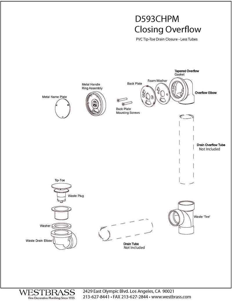 Westbrass Deep Soak Closing Overflow Plumber's Pack with Sch. 40 PVC Elbows and Tee, with an ADA aprroved Tip-Toe Drain, Satin Nickel, D593CHPM-07