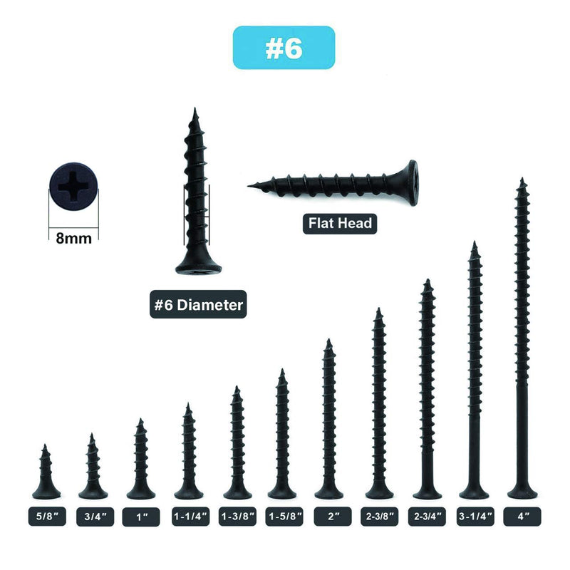 #6 x 4" Wood Screw 50PCS Black Phosphate Coated Stainless Flat Truss Head Fast Self Tapping Drywall Screws by SG TZH 50 #6 x 4"