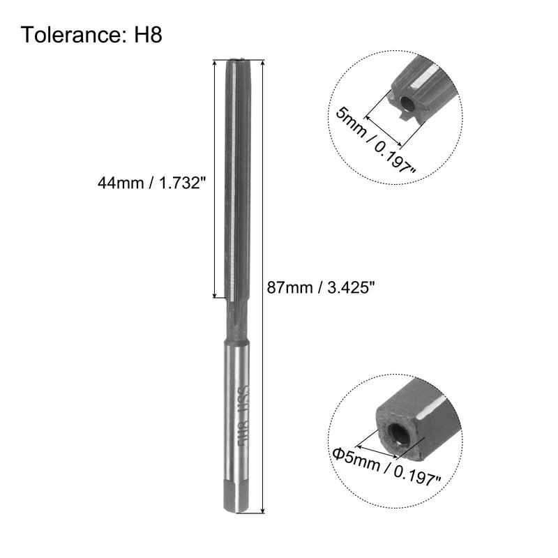 uxcell Hand Reamers, 5mm H8 Metric Reamer Drill Bit for Metal Wood Hole Reaming, Straight Flute High Speed Steel (HSS) Tool