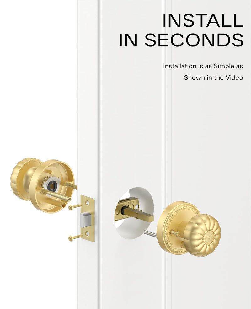 Asidrama 2 Pack Privacy Gold Door Knob with Lock, Brush Gold Door Knobs Interior for Bedroom or Bathroom, Heavy Duty Brush Door Handle for Left Right Sided Doors 2pack Brushed Gold