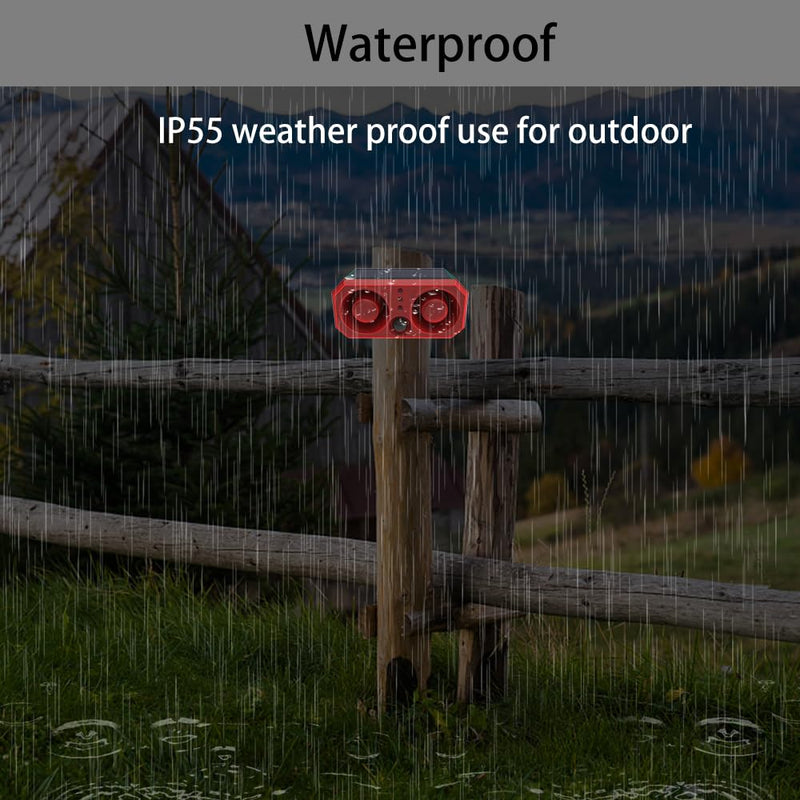 Solar Outdoor Motion Sensor Alarm with 13Sounds, WONFAST 130db Dual Speaker Gunshot Dog Barking Sound Recording and Adjustable Volume Warning Security Strobe Light for Farm Yard Orchard Barn (1PCS) 1PCS