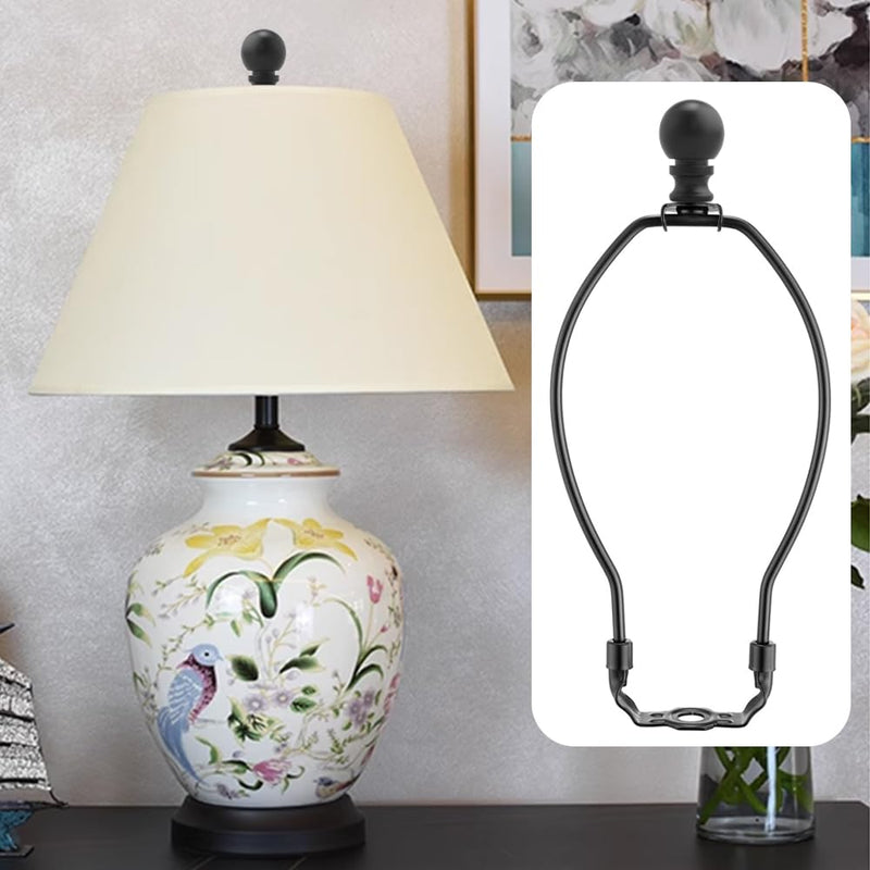 8 Inch Lamp Harp, Black 2 Set Lamp Harps and Finial, Metal Lamp Shade Harp Holder, DIY Detachable Lampshade Bracket Adapter Hardware, Replacement Table & Floor Light Accessories Parts Repair 8inch Metal Finials
