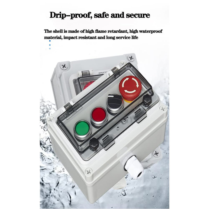 Push Button Box Ip67 with Emergency Stop Button Red Green Momentary Push Button Button Selector Rotary Switch with Protective Cover Anti-Misoperation Switch Single-row four-hole button box
