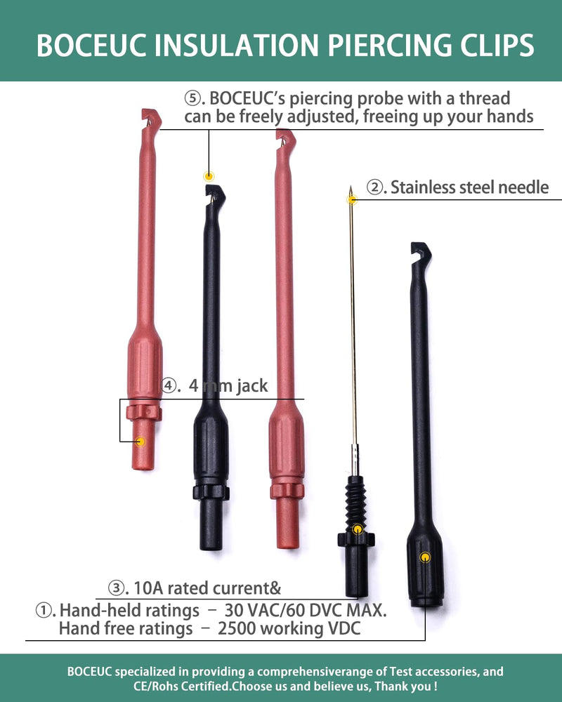Test Probes, Wire Piercing Probe Kit for 4mm Banana Extended Test Cable Automotive Diagnostic Car Test Tool 4mm Plug(Extended Edition)