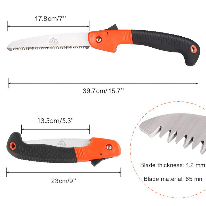 Folding Pruning Saw, Premium Folding Hand Saw with Secure Lock Comfort Soft Grip for Garden or Tree Pruning, Camping, Wood Working(Orange+Black) Orange/Black