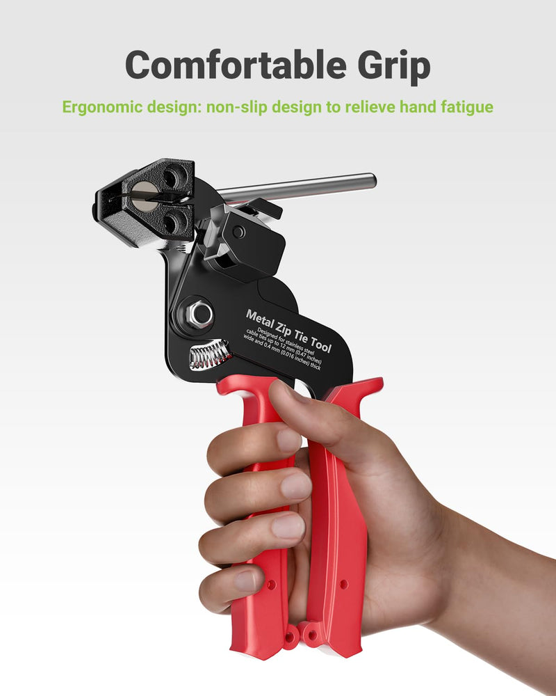 Metal Zip Tie Tool, Heavy Duty Zip Tie Cutter, Fasten and Cut Stainless Steel Cable Ties, for Outdoor Chain Link Fence Ties, Exhaust Pipe and Cables Red