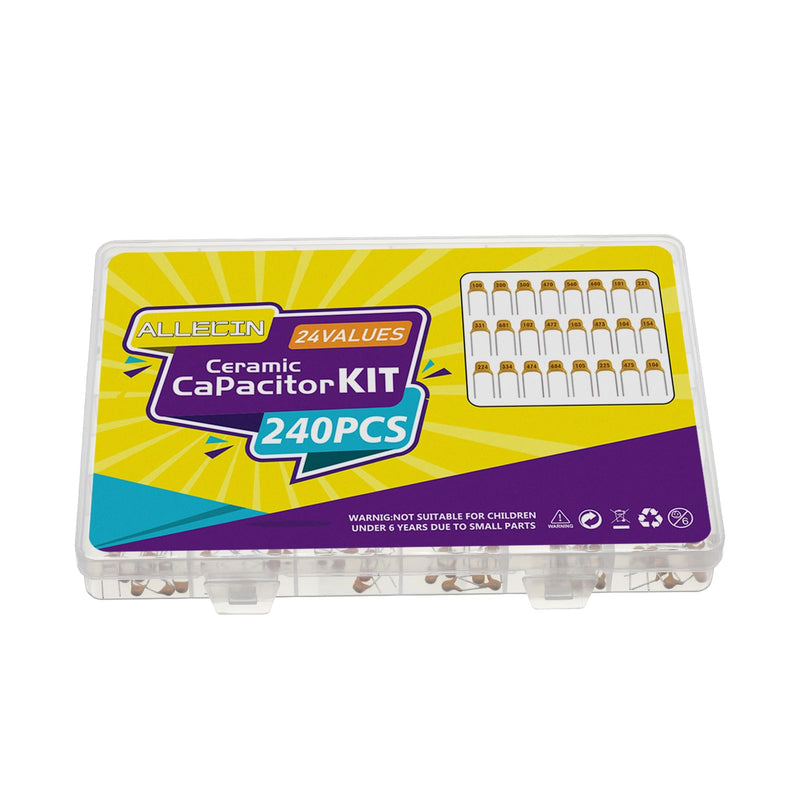 24 Values Monolithic Ceramic Capacitor Assortment Kit 10pF 20pF 30pF 47pF 56pF 68pF 100pF 220pF 330pF 680pF 1nF 4.7nF 10nF 47nF 100nF 0.15uF 0.22uF 0.33uF 0.47uF 0.68uF 1uF 2.2uF 4.7uF 10uF