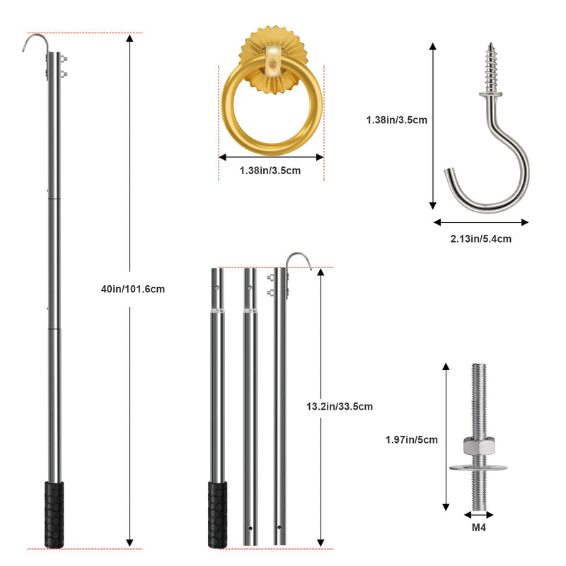 Complete Ladder Pull Down System Kit, Attic Stair Pull Kit, Includes 1 Attic Extension Rod up to 40 Inches and 1 Storage Hook.