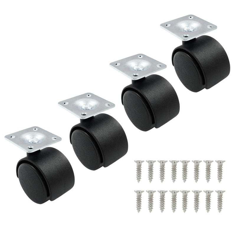 4pcs 1.5 Inch Swivel Caster Wheels, Black Nylon Plate Caster Wheels, Heavy Duty Swivel Plate Casters Wheels Replacement for Furniture, Cart, Cabinet, Shelf