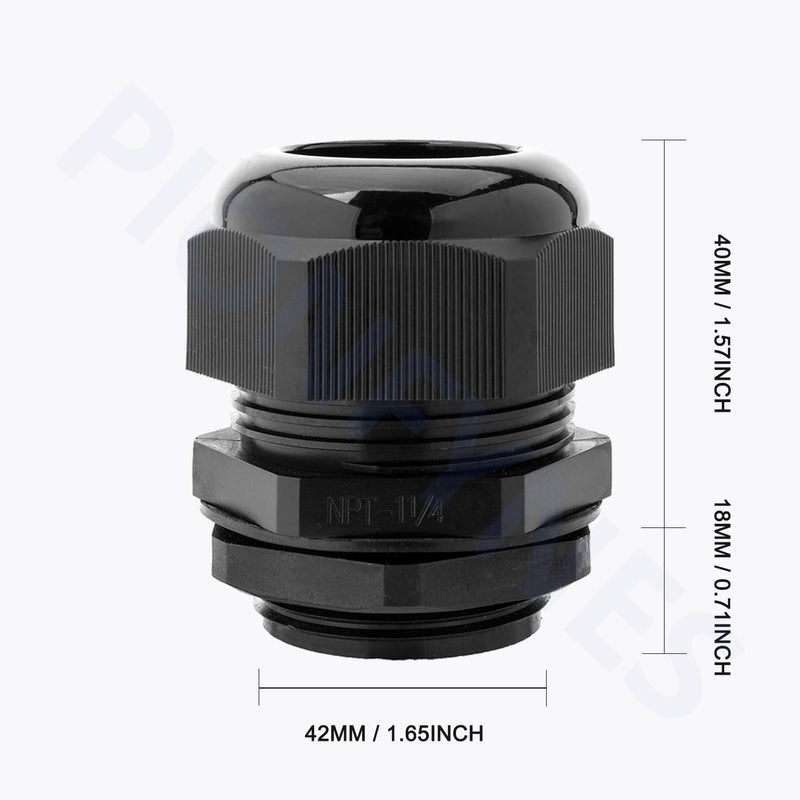 2PCS 1-1/4'' NPT Cable Gland Waterproof Adjustable 18.5-25mm/0.73-0.98inch Nylon Cable Glands Joints with Gaskets (1-1/4", 2PCS) 1-1/4'' NPT 2pcs