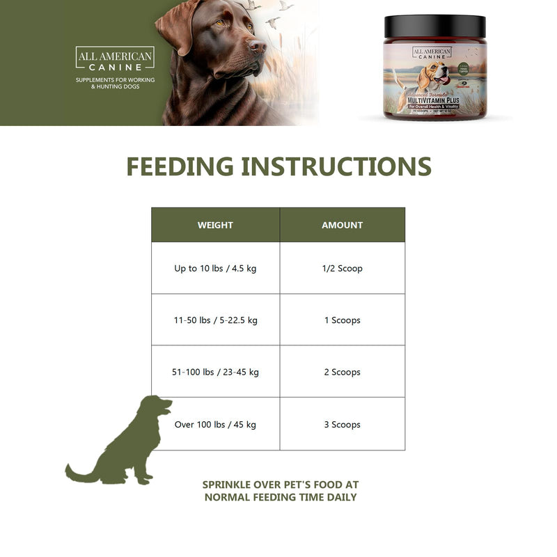 All American Canine Multivitamin Powder - Glucosamine & Chondroitin for Joint Health, Digestive Enzymes & Probiotics for Immunity, Skin & Coat, Beef Flavor 90 Servings