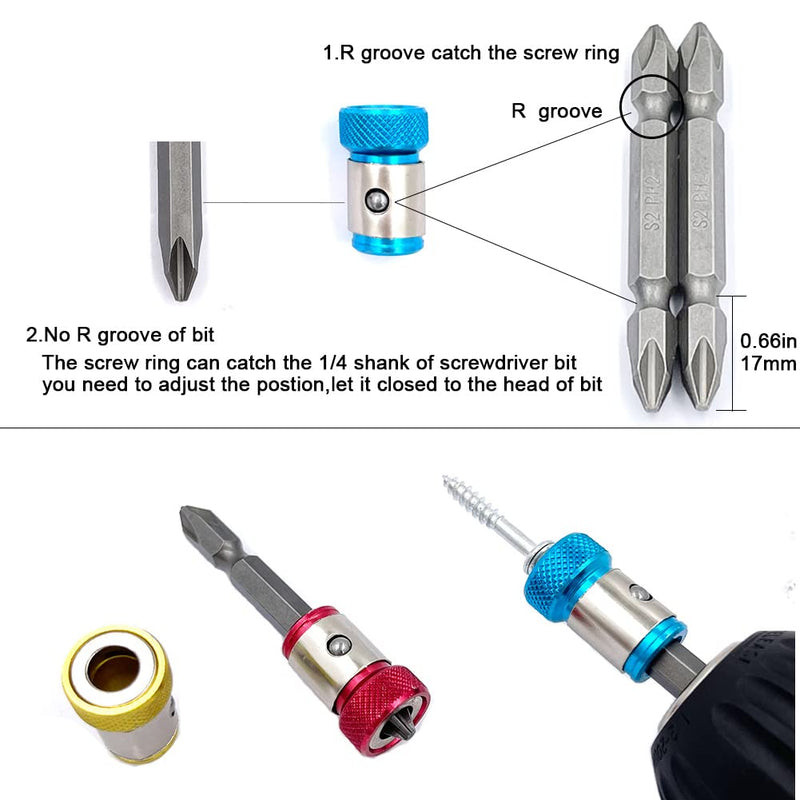 6 Pieces Magnetic Screw Ring With 2 Pieces Ph2 Screwdriver Bit Set,Magnetizer Screw Removable For 1/4 Inch/6.35mm Hex Screwdriver and Power Bits (MIX) Mix