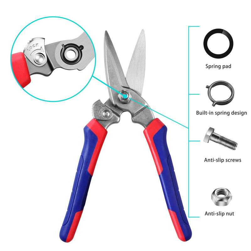 Heavy Duty Industrial Scissors: Utility Sharp Shears Easy Cutting Carpet, Cardboard, Wires, Iron Wire, Hose, Plastic（8'' Blue）