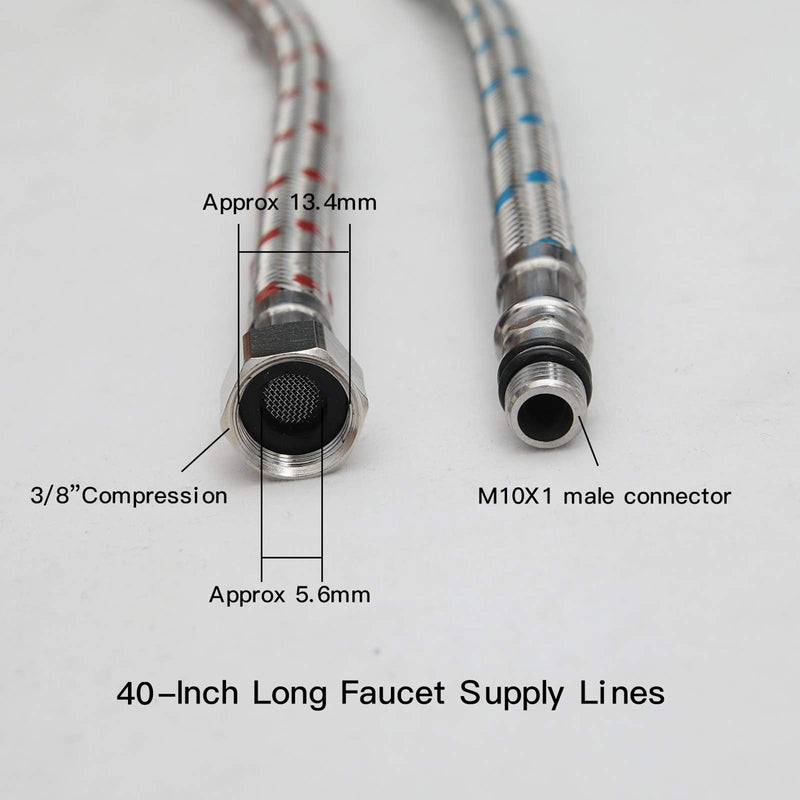 BWE 40-Inch Long Faucet Connector Braided Stainless Steel Supply Hose 3/8-Inch Female Compression Thread x M10 Male Connector, x 2 Pcs (1 Pair) 40 Inch